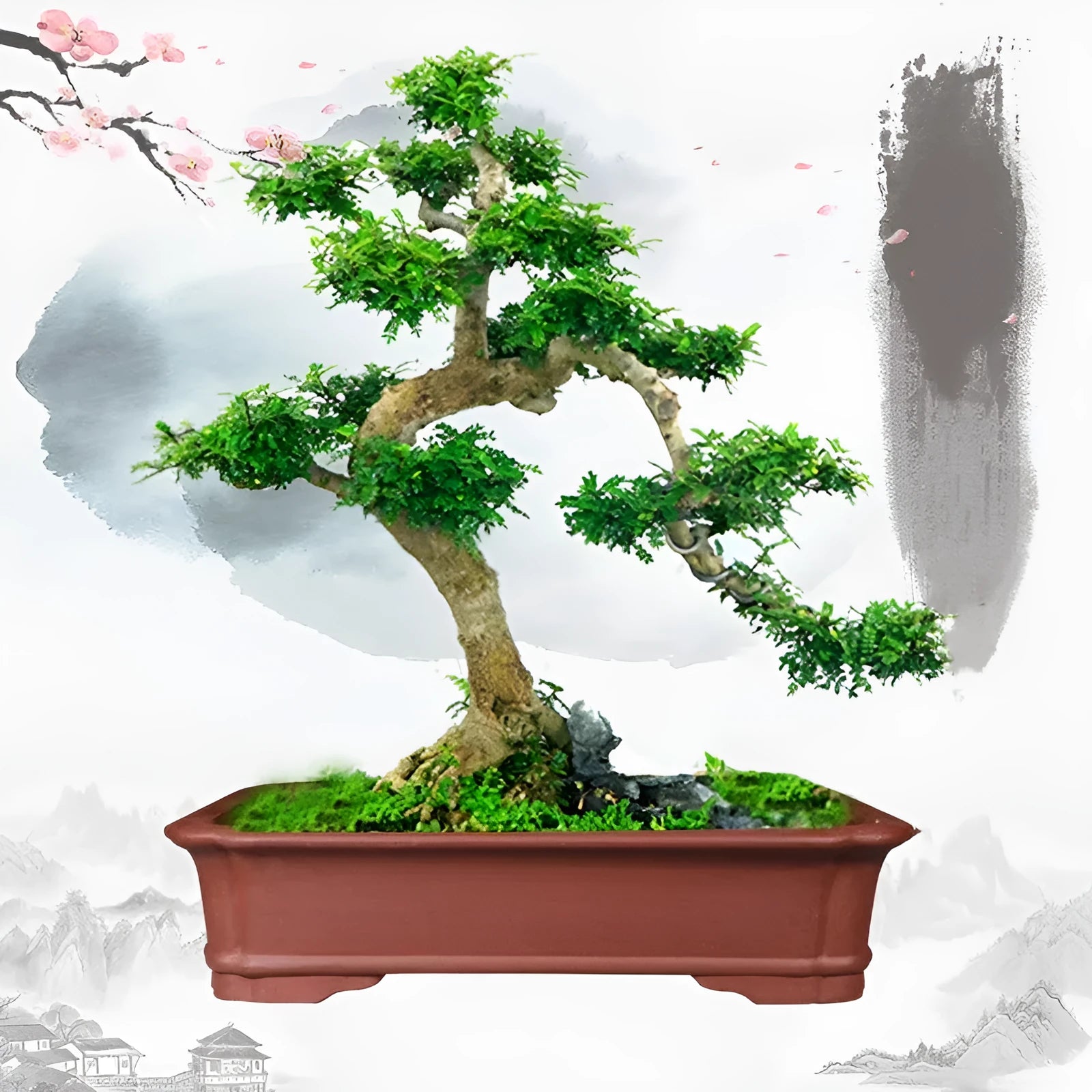 Handmade large rectangular purple clay flowerpot for bonsai and succulents