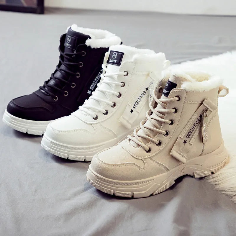 Plus size women's snow boots with tall crown design and lace-up front closure