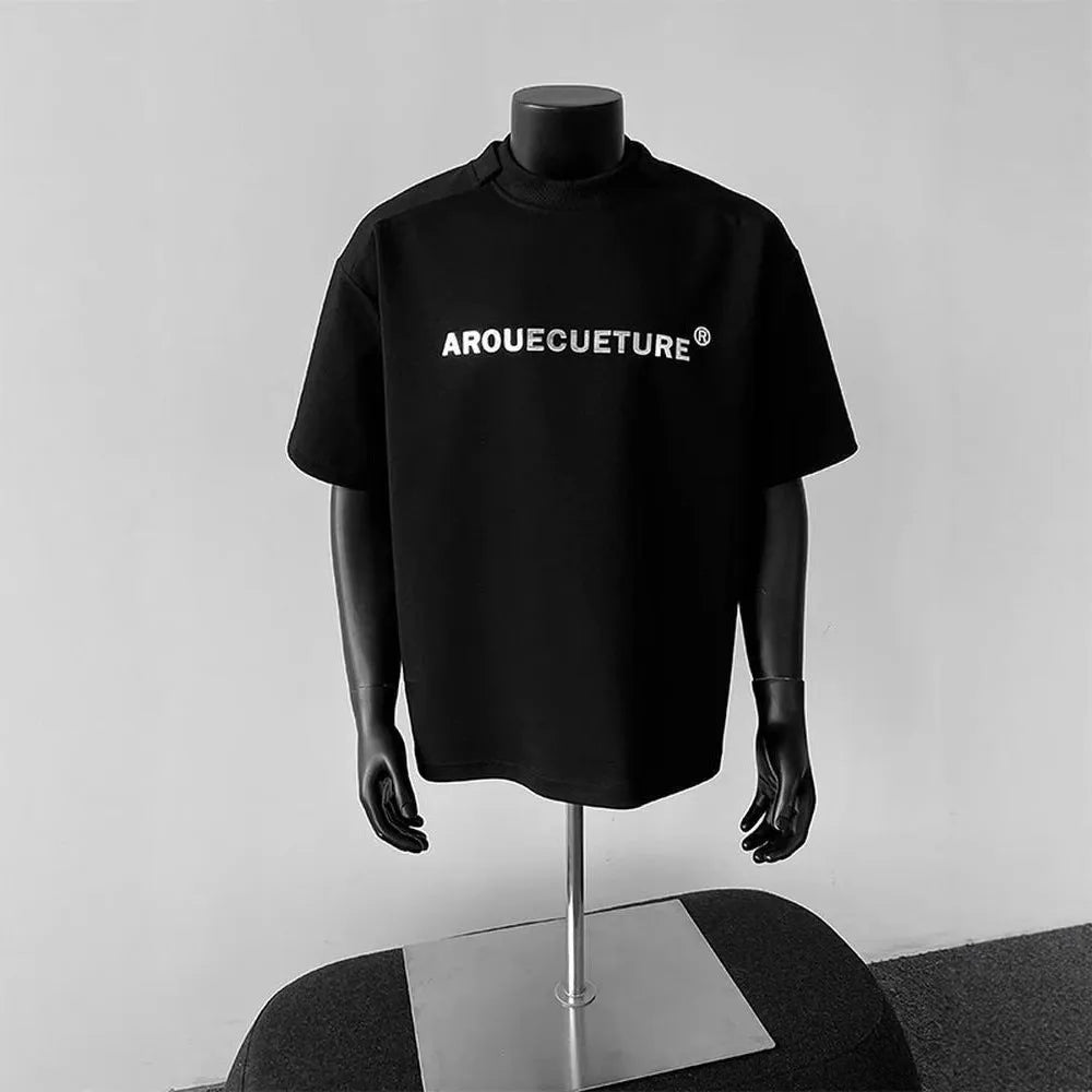 Men's short sleeve cotton shirt in loose fit pullover style with letter pattern