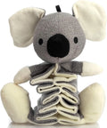 Grey koala plush dog toy measuring 30cm tall with durable cloth material