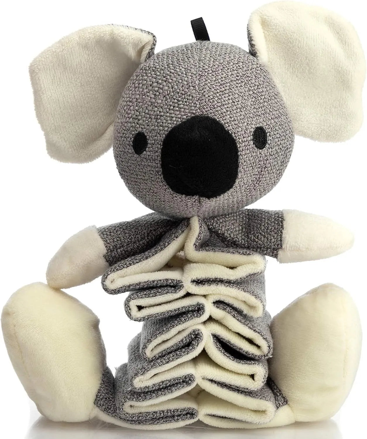 Grey koala plush dog toy measuring 30cm tall with durable cloth material