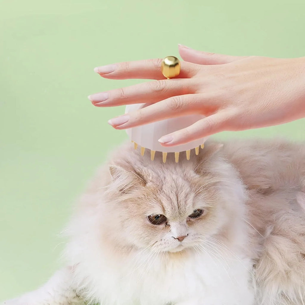 Green silicone pet bathing brush with massage bristles for dogs and cats during shampoo application