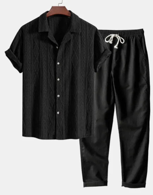 Slim fit camouflage print short-sleeve shirt and trousers casual suit set