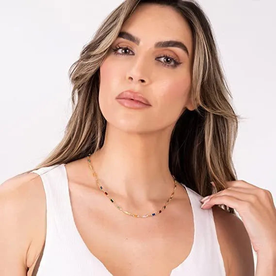 Ladies' geometric crystal necklace with glass pendant on adjustable alloy chain