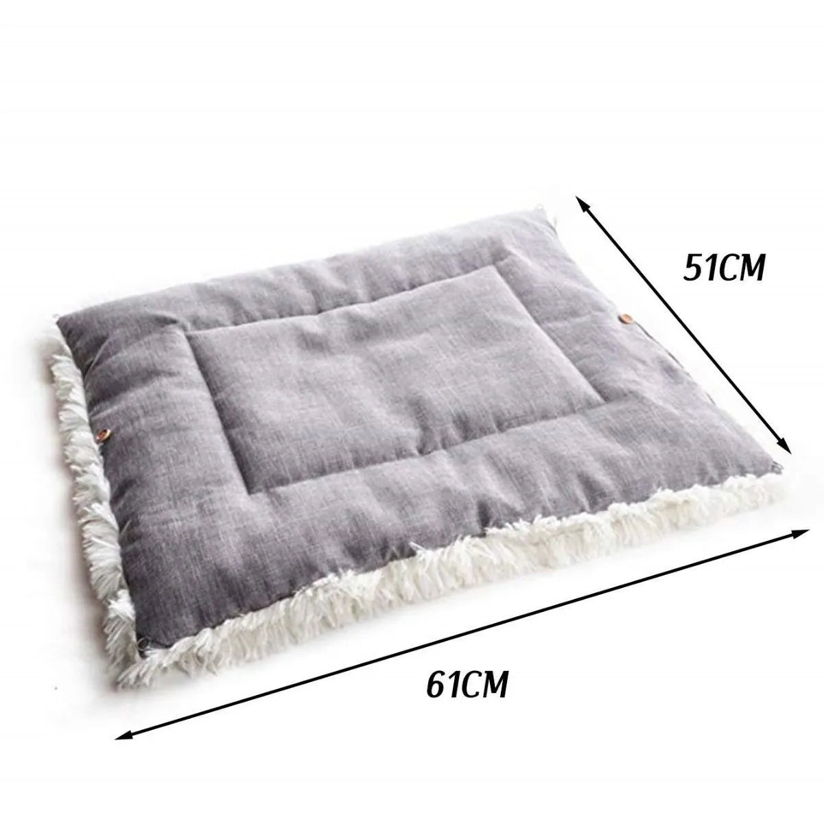 Grey pet blanket with long plush hair and black non-slip bottom particles