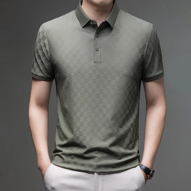 Rhombus brand thin ice silk short sleeve t-shirt in black with a slit style detail on the front.