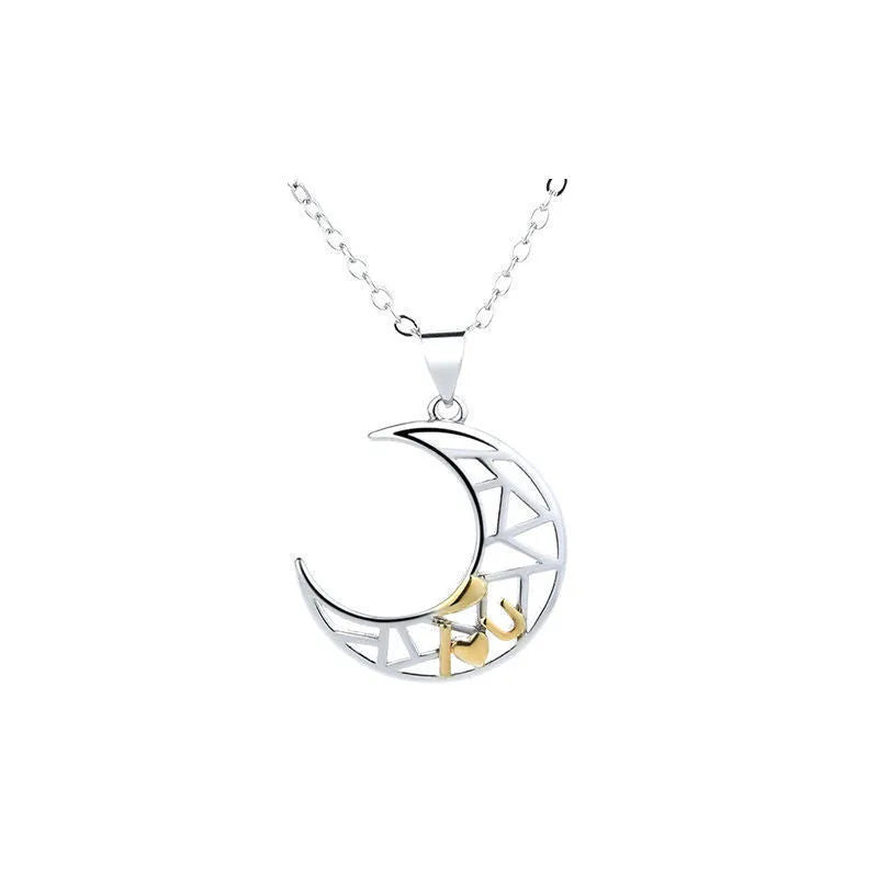 Sun moon couple necklace set with copper pendants and cross chain design