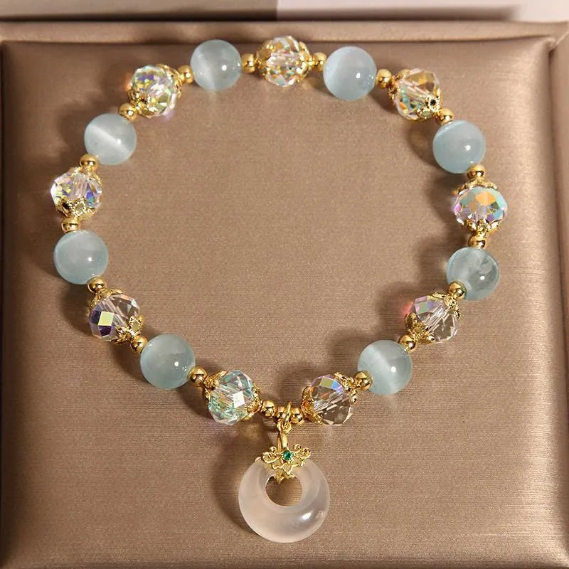 Blue opal pendant glass bracelet for women in Japanese Korean style