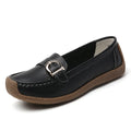 Women's casual flat loafers in artificial PU leather with a rounded toe and beef tendon sole.