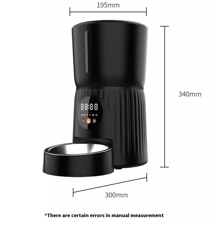 Black and white intelligent pet feeder with automatic timing and quantitative remote feeding via USB power
