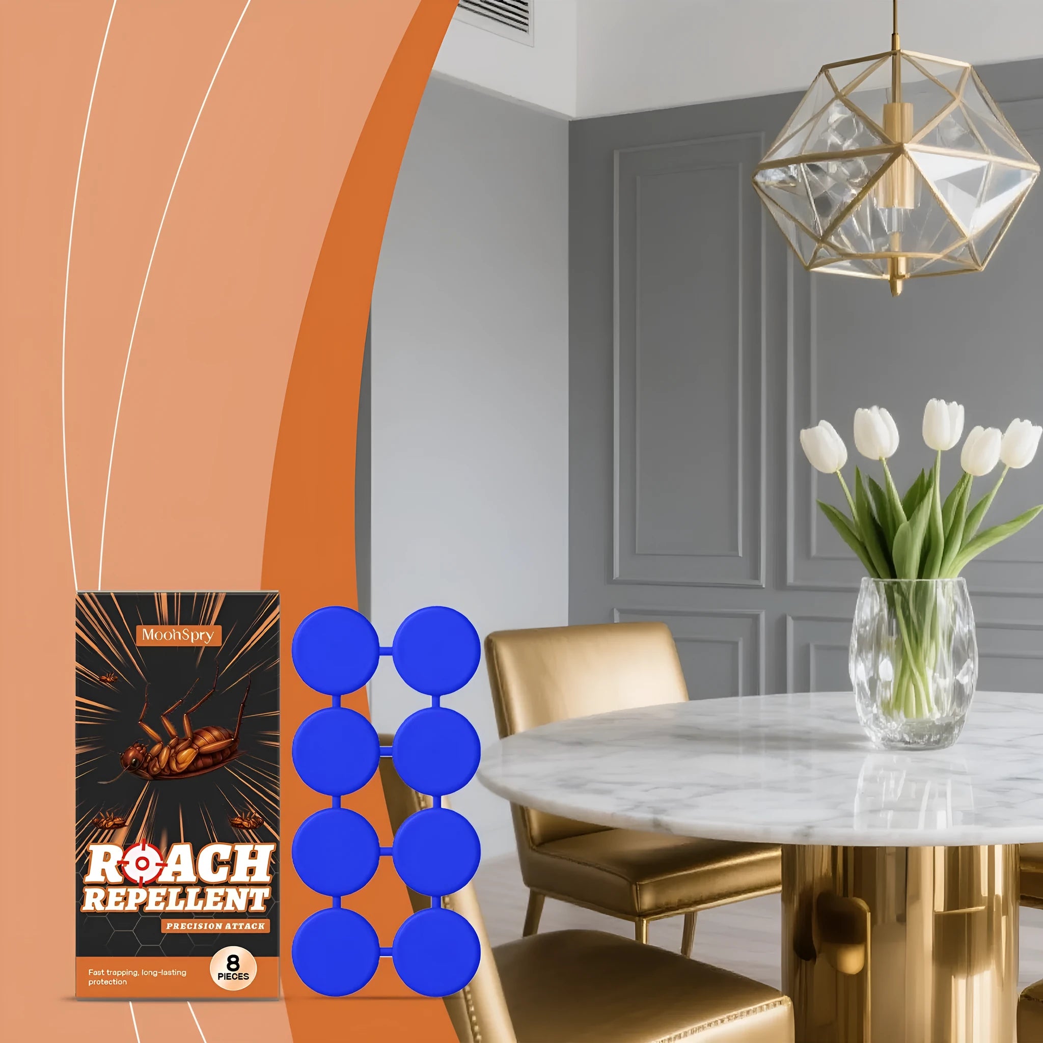Indoor cockroach killer kit with 8 bait stickers and 8 glue traps for household pest control