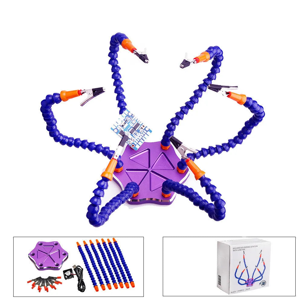 Six-jaw aluminium alloy welding station with seven adjustable arms for model repair soldering