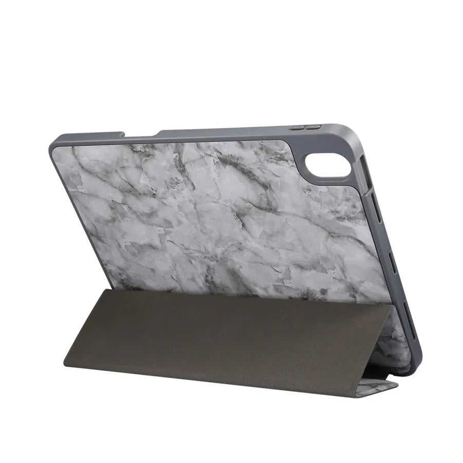 iPad leather tri-fold case in multiple colours showing pen slot and stand function