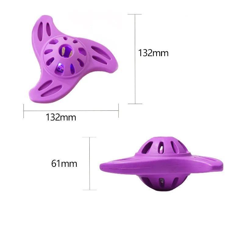 Blue boomerang-shaped rubber chew toy for medium and large dogs on a plain background.
