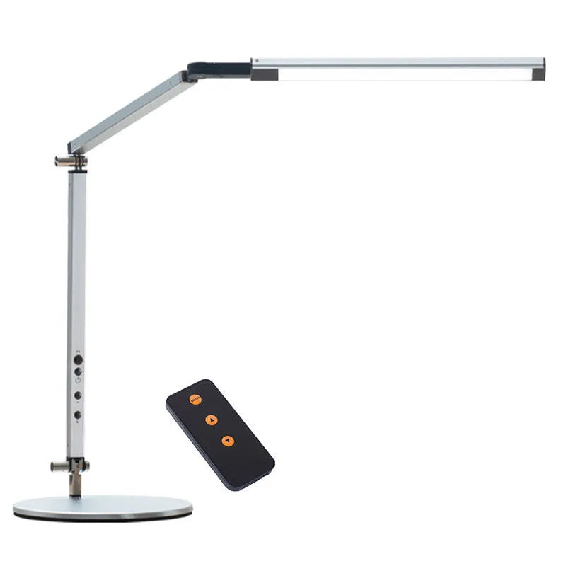 Aluminium clip-on folding desk lamp with remote control, shown in dazzling black finish.