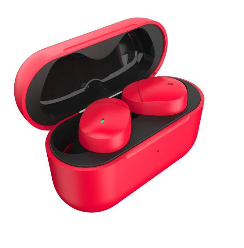 Flame red Qualcomm TWS 3040 wireless Bluetooth earbuds with charging case.