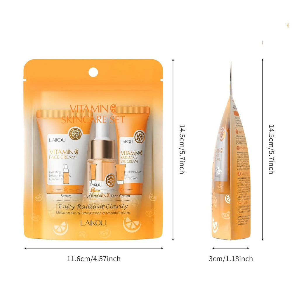 Laikou Vitamin C skin care set 3-piece set with facial cleanser, essence, and eye cream