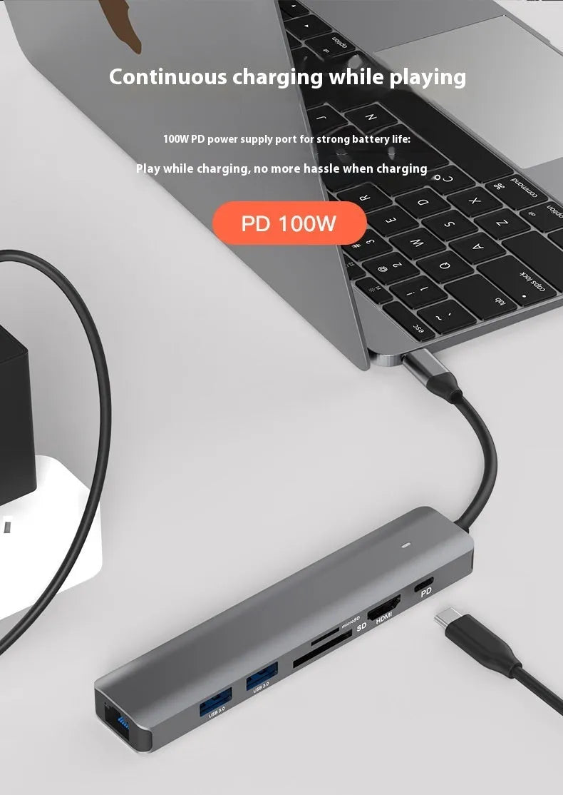 7-in-1 card reader and USB hub for laptops with multiple interface ports