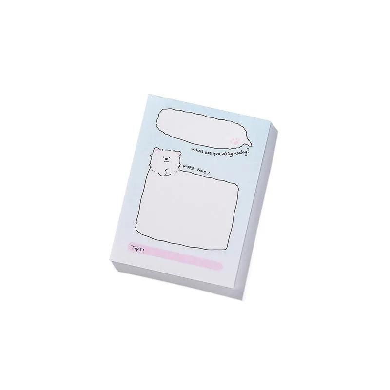 Cute cartoon animal and planner themed sticky note pad with adhesive backing, 50 sheets