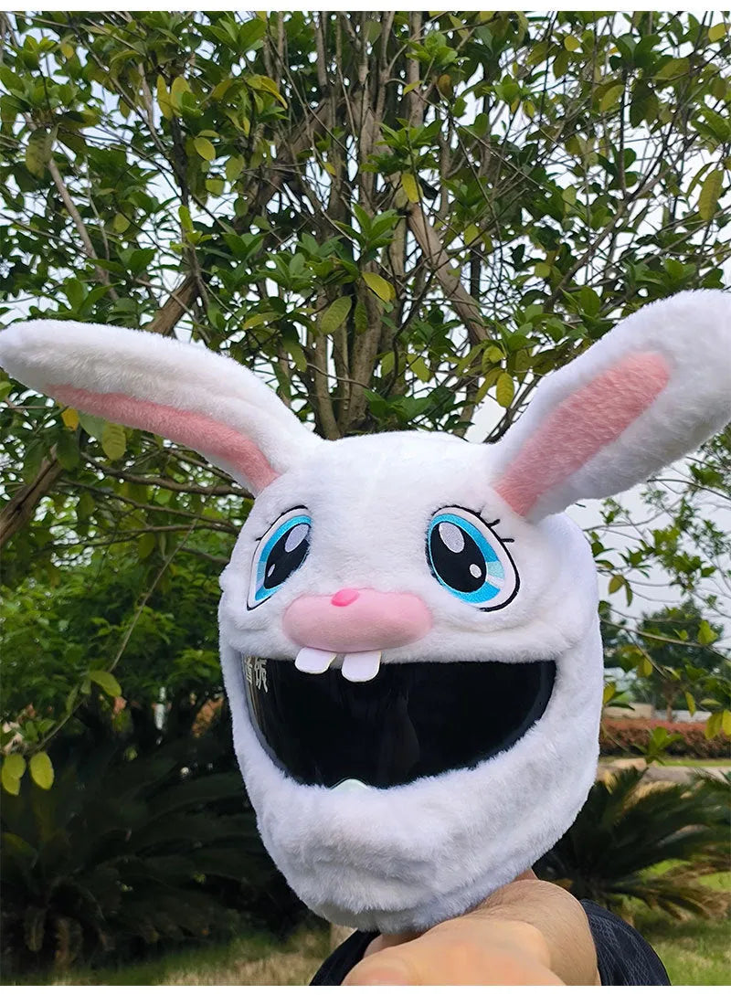 White rabbit head decorative cover for electric motorcycle helmet with PP cotton exterior