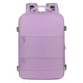 Women's large-capacity travel backpack in purple with organisational compartments and waterproof Oxford cloth construction