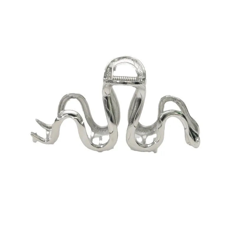 Silver metal hair clip with Slytherin serpentine snake design measuring 10.5 cm