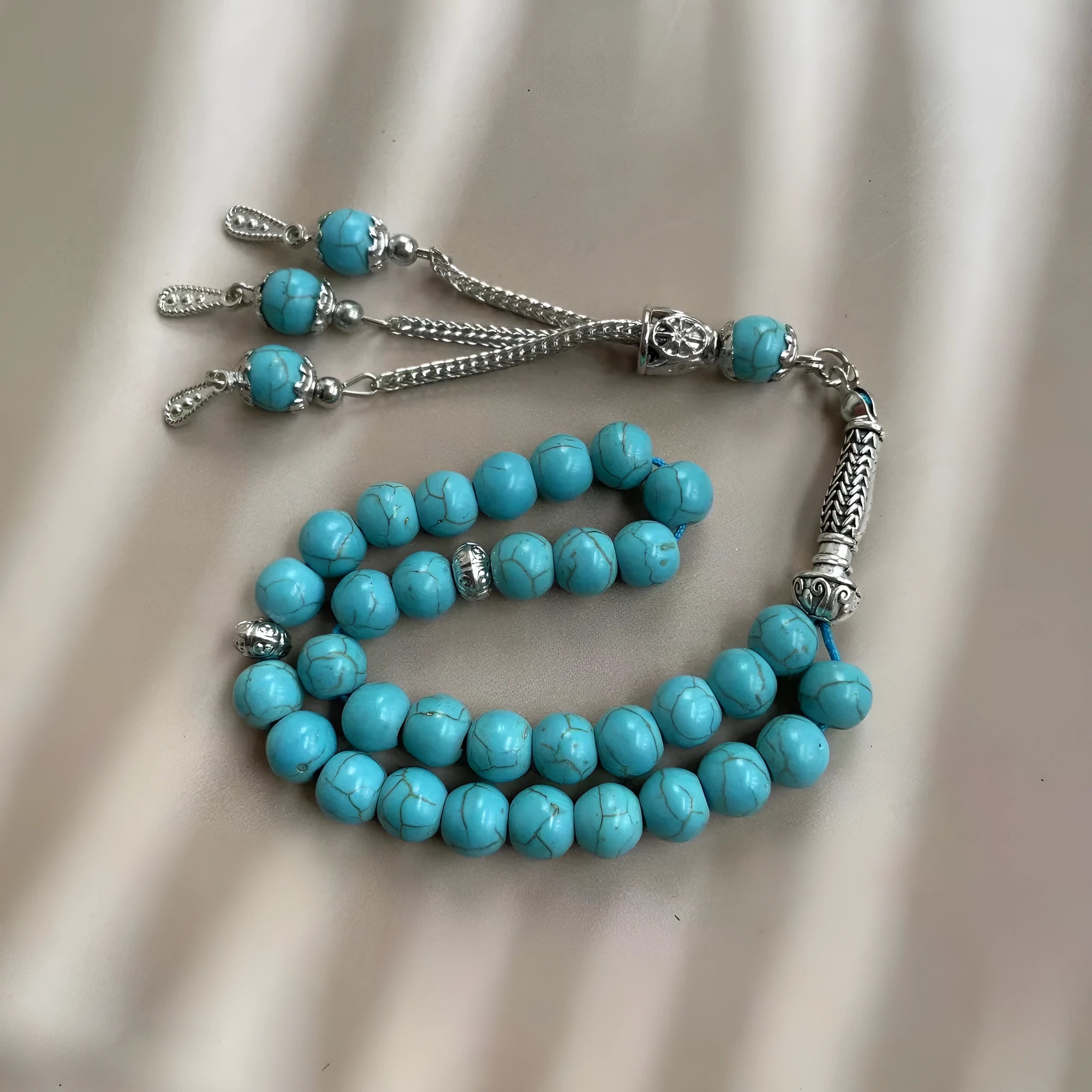 Handmade sky blue stone bead Muslim prayer bracelet for dhikr worship
