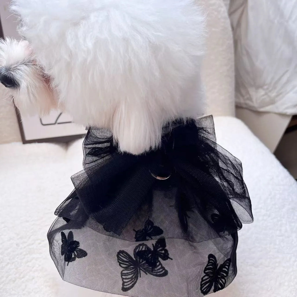 Black gauze princess tulle skirt pet costume for small dogs and cats on size chart