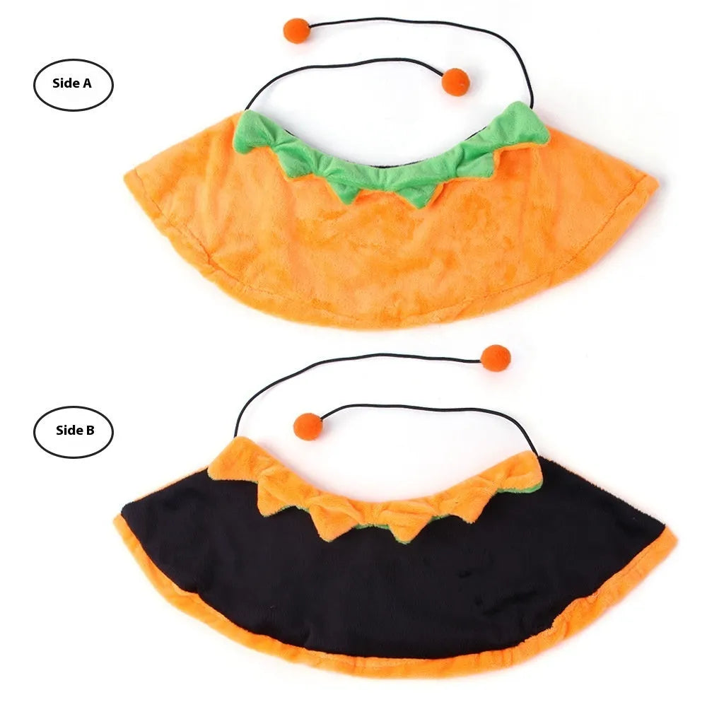 Double-sided plush Halloween cloak for dog or cat in pumpkin theme