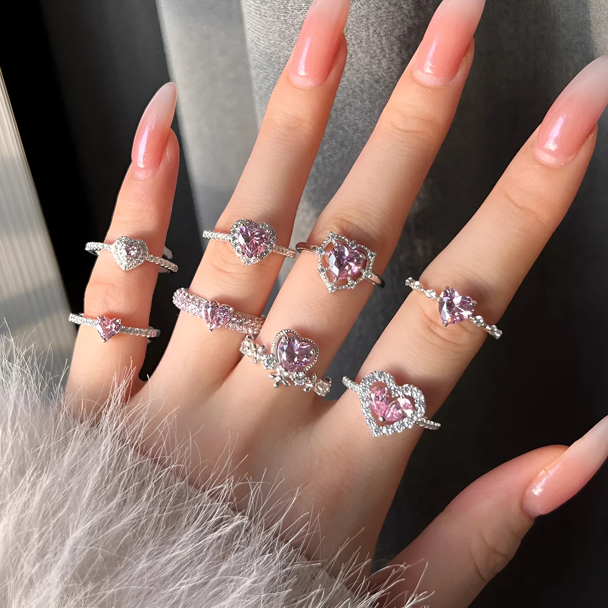 French S925 sterling silver ring for women heart shaped love ring in silver colour