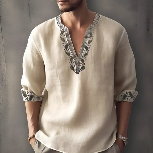 British style striped long sleeve shirt in bamboo hemp fabric for summer.