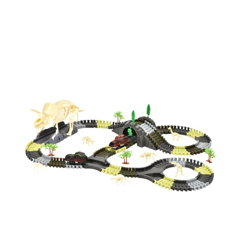 Skeleton dinosaur track car DIY assembly kit with plastic pieces and electric motor for children aged 4-6