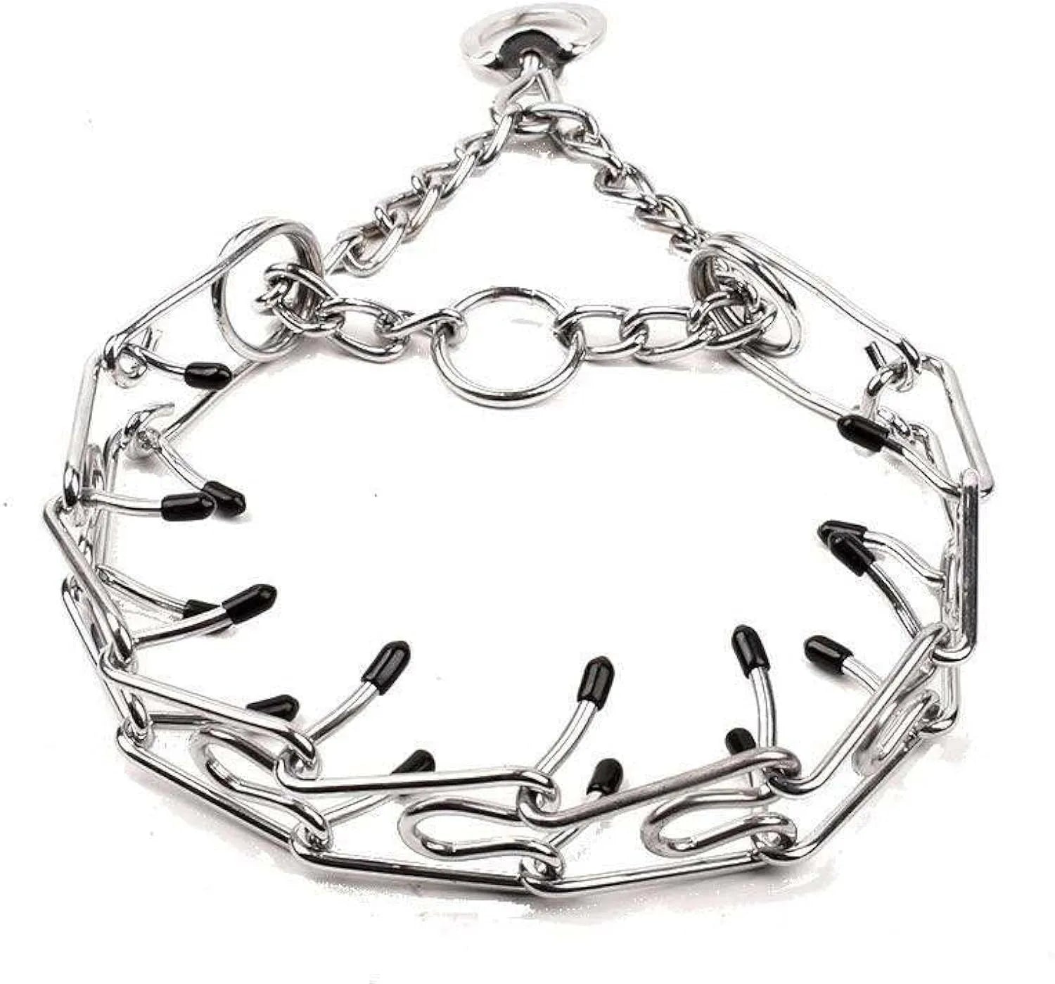 Stainless steel dog prong training collar with rubber tips and adjustable links