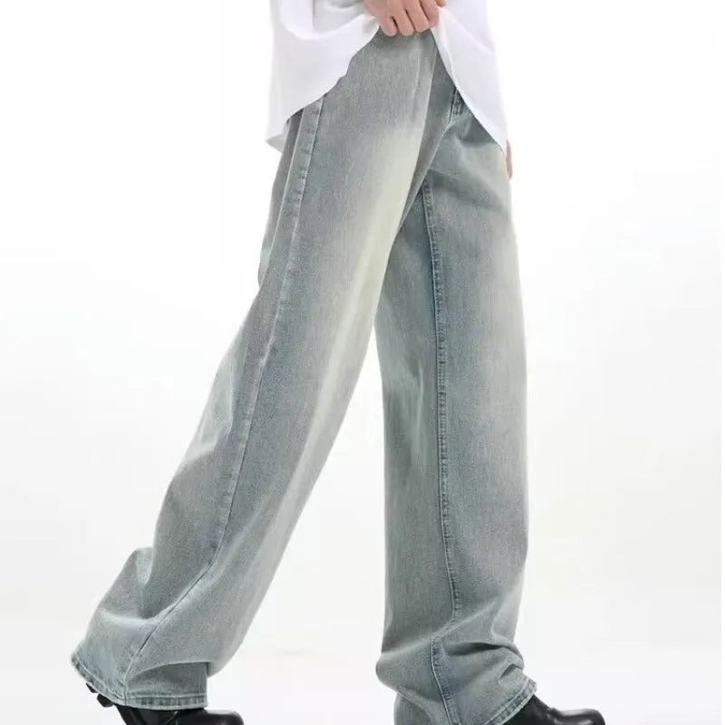 Blue rabbit fur retro casual trousers with a loose fit and elasticated waistband.