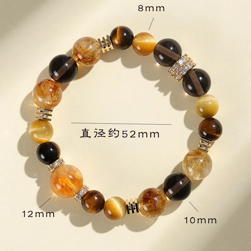 Natural yellow tower crystal string beads bracelet with 10mm Jinba beads manual craftsmanship