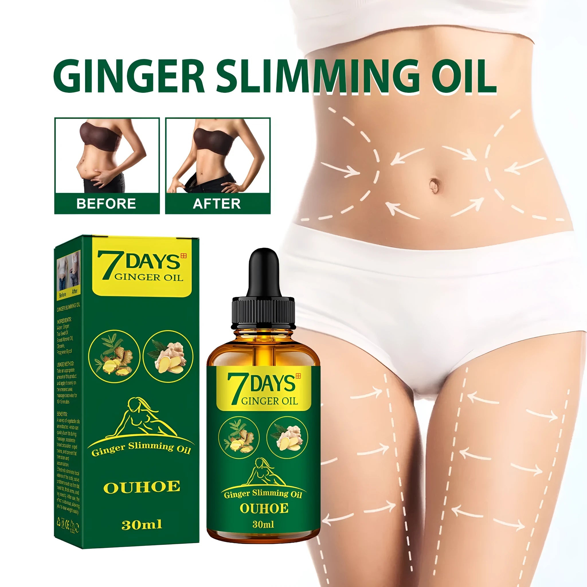 30ml ginger body shaping oil bottle for firming thighs and muscles