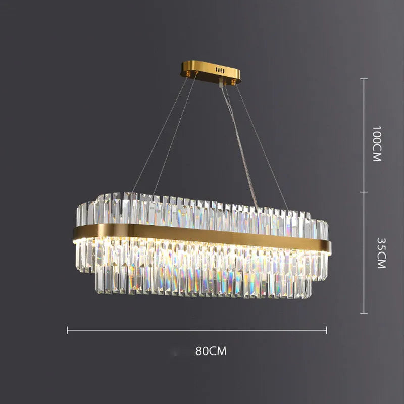 Crystal multi-head chandelier with stainless steel body and adjustable height for ceiling lighting