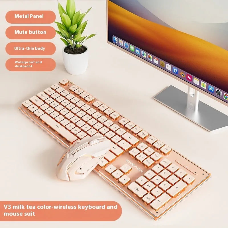 Prewalker V3 retro green coloured quiet keyboard and mouse set on a desk