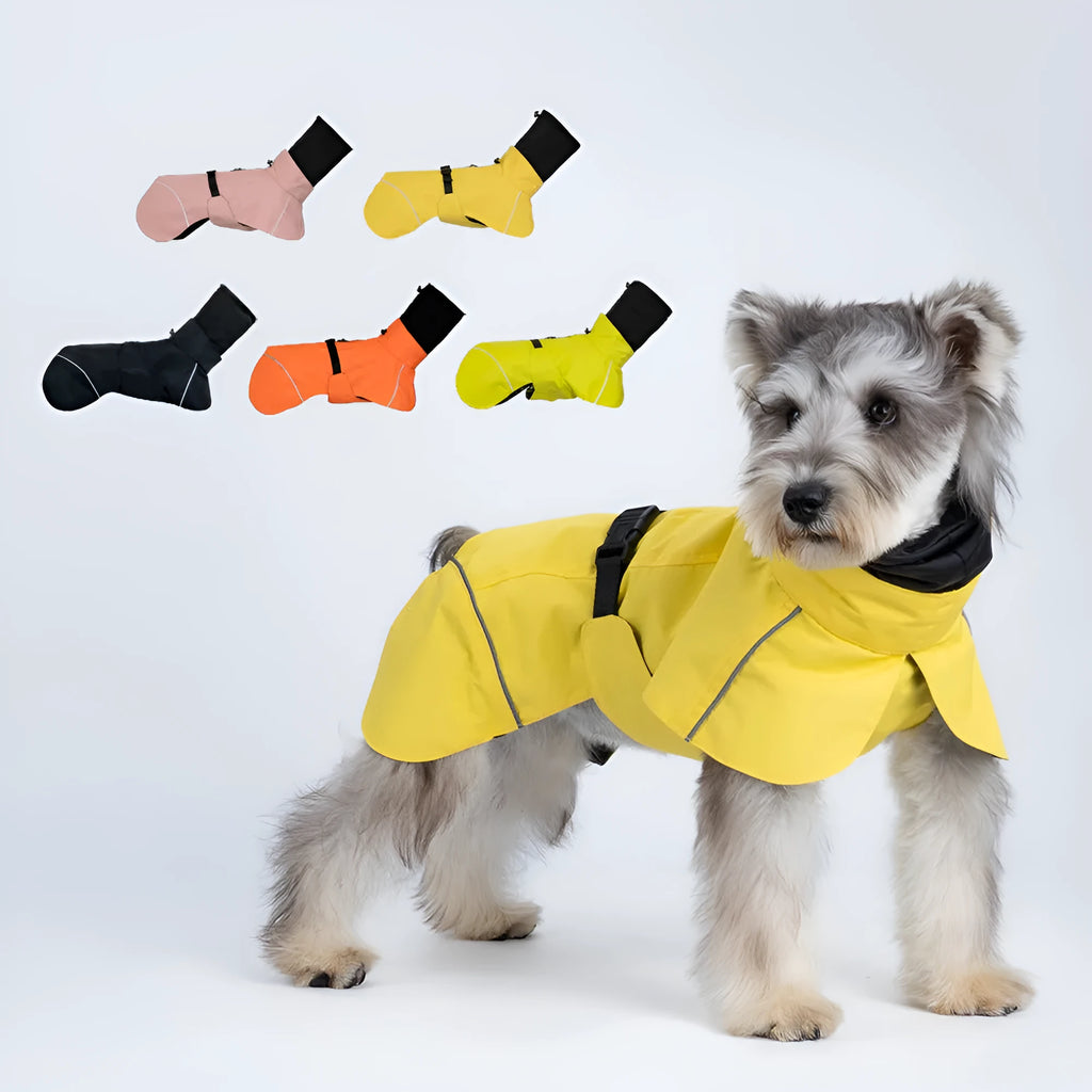 Waterproof polyester dog poncho in British style for small to medium dogs, available in multiple colours