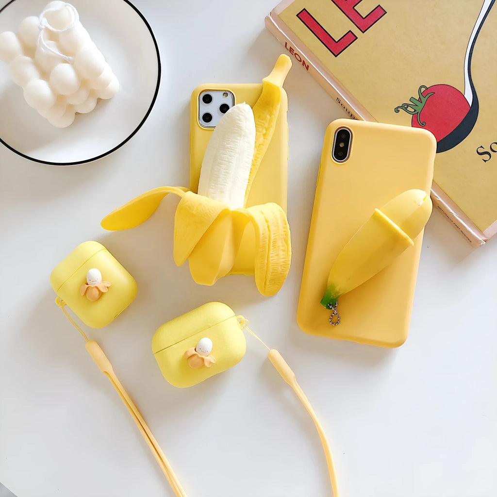 Yellow iPhone back cover case with banana squeeze design for multiple iPhone models