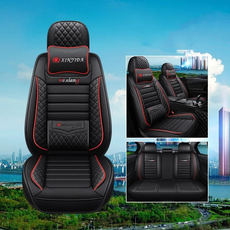 Leather car seat cushion with high elastic sponge filling in red, green, or brown colours.