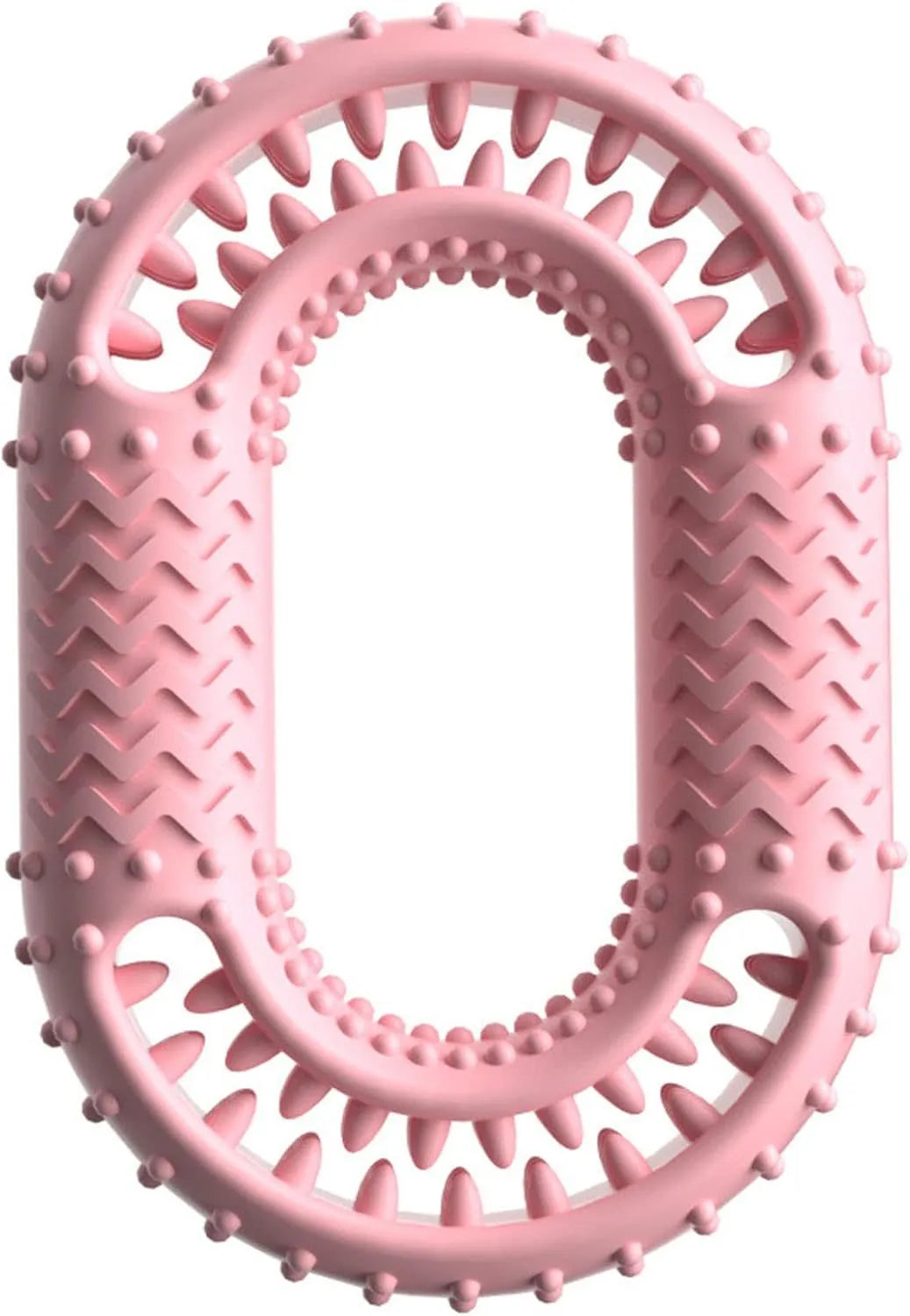 Blue, green, and pink heavy-duty o-ring shaped dog chew toy for aggressive chewers.
