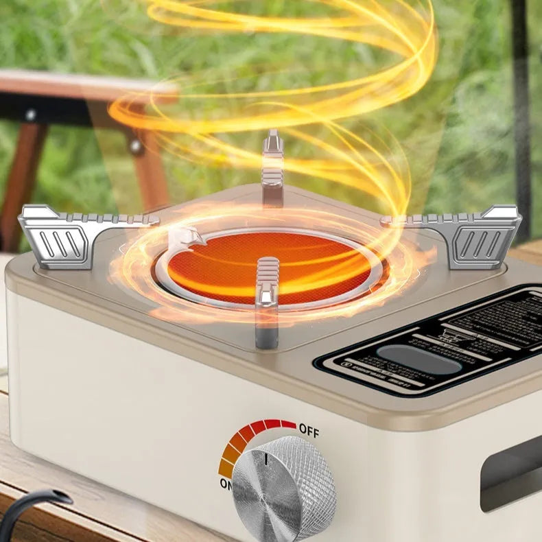 White portable windproof gas stove with infrared burner for outdoor cooking