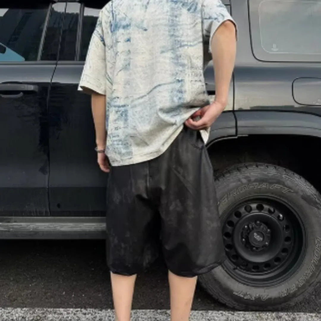 Korean style loose fit T-shirt with summer washing effects and round neck design