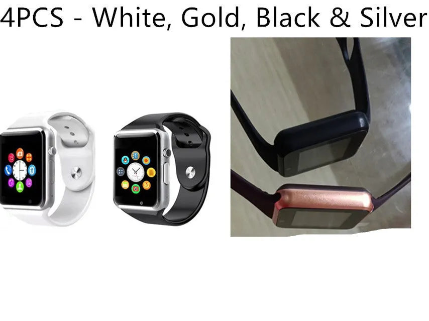 A1 Smart Watch with touchscreen display showing interface, available in multiple colours including black, silver, blue
