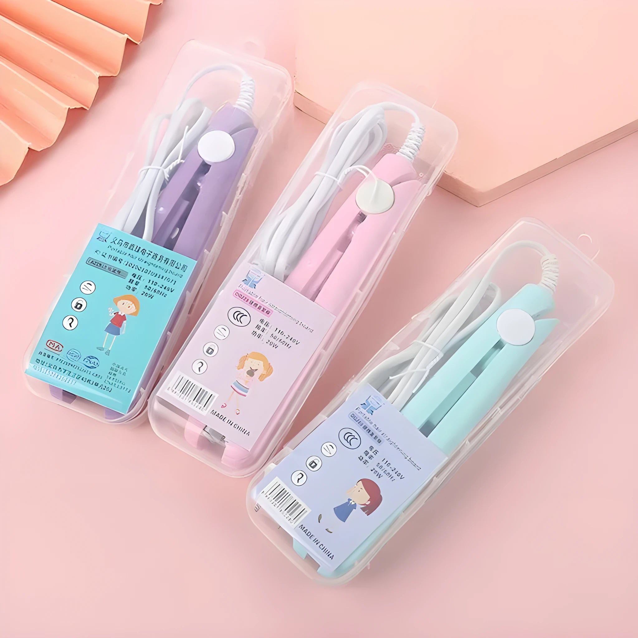 Mini hairdressing splint straightening clip for bangs hair perm with storage box in blue pink purple white yellow colours