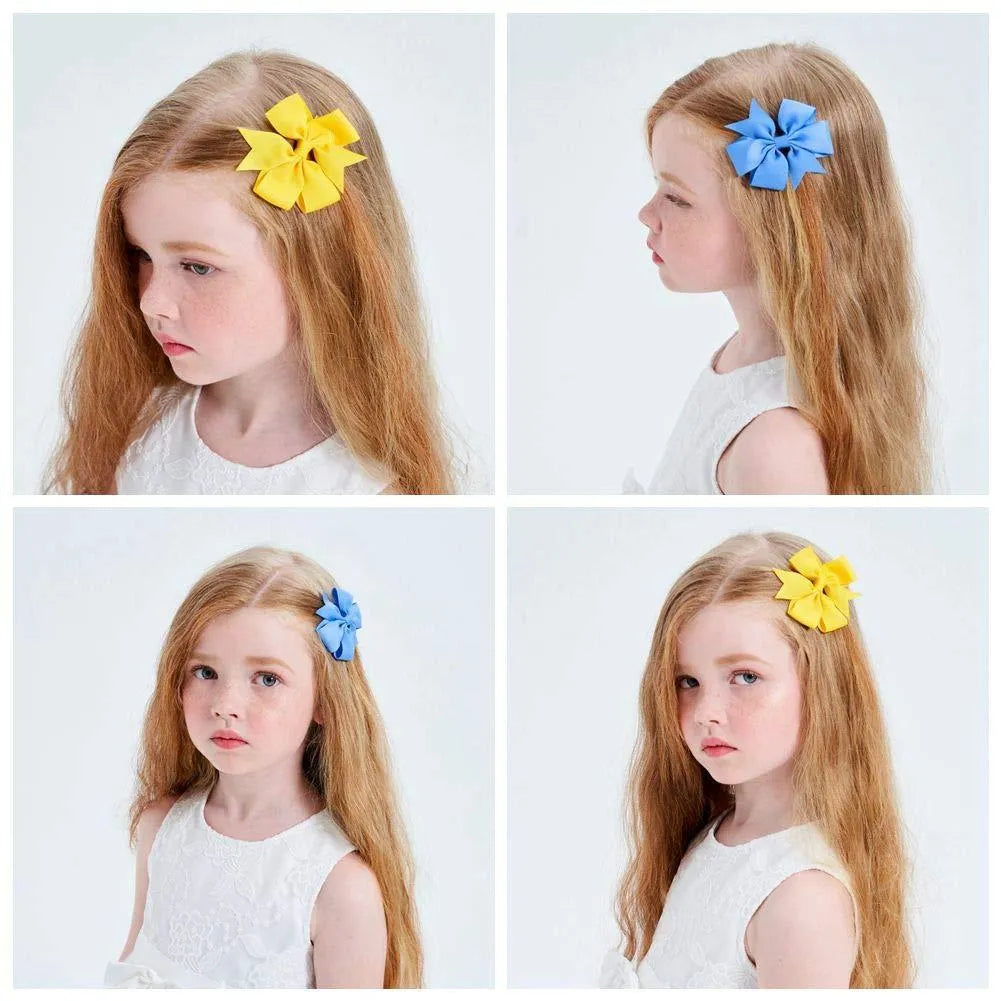 Assorted colourful 3-inch grosgrain ribbon pinwheel hair bows with alligator clips for baby girls and toddlers