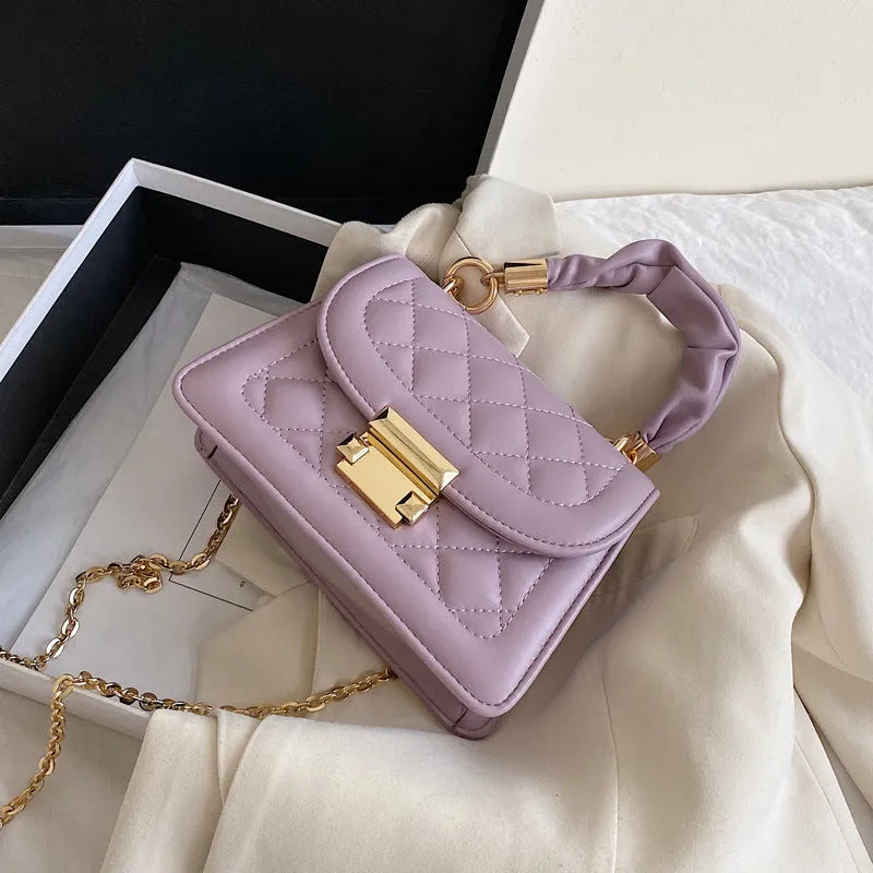 Women's rhombus pattern small square shoulder bag in PU leather with adjustable strap