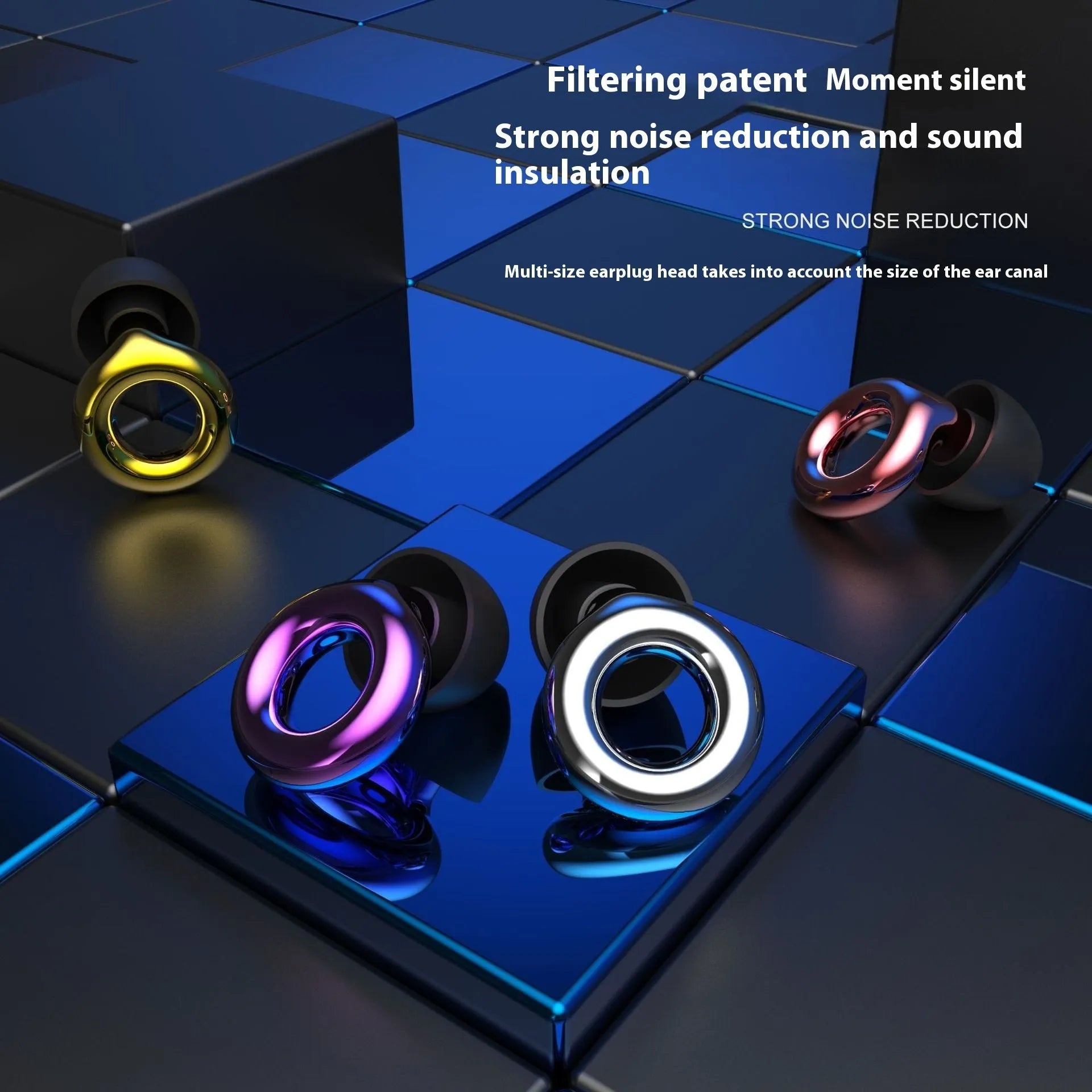 Noise reduction sleep earplugs with storage box and spare ear caps in five colour options