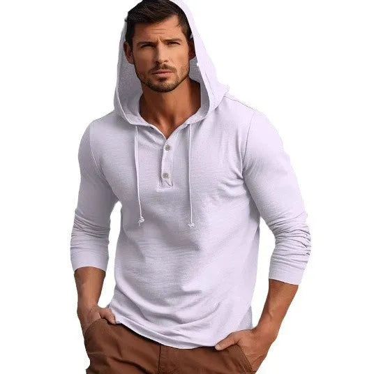 A cotton pullover hoodie for youth in dark blue, shown in a casual setting.